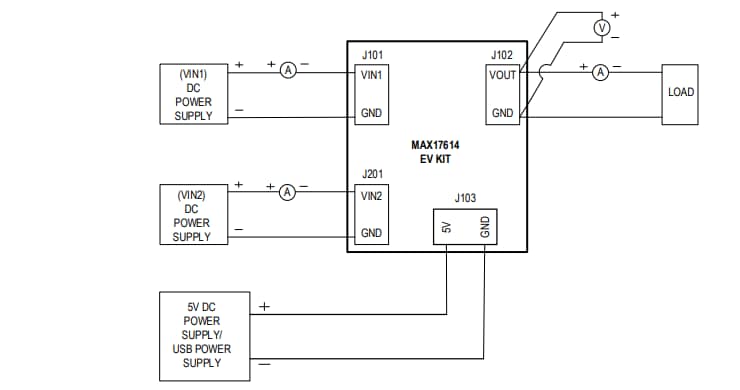 Schéma du circuit d'application - Analog Devices / Maxim Integrated  kit d'évaluation MAX17614EVKIT 
